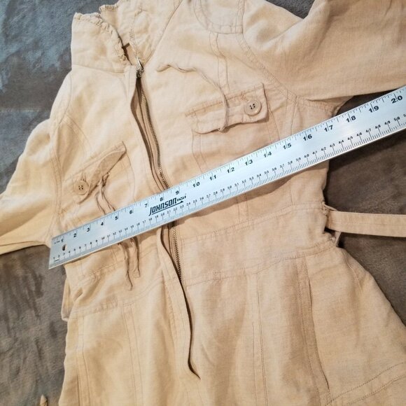 Chilli Pepper Womens Medium Half Zip Midi Dress Belted Pockets Linen Tan - Picture 6 of 7